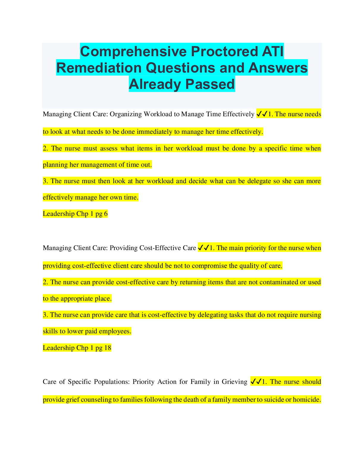 Preview of Comprehensive Proctored ATI Remediation Questions and Answers Already Passed